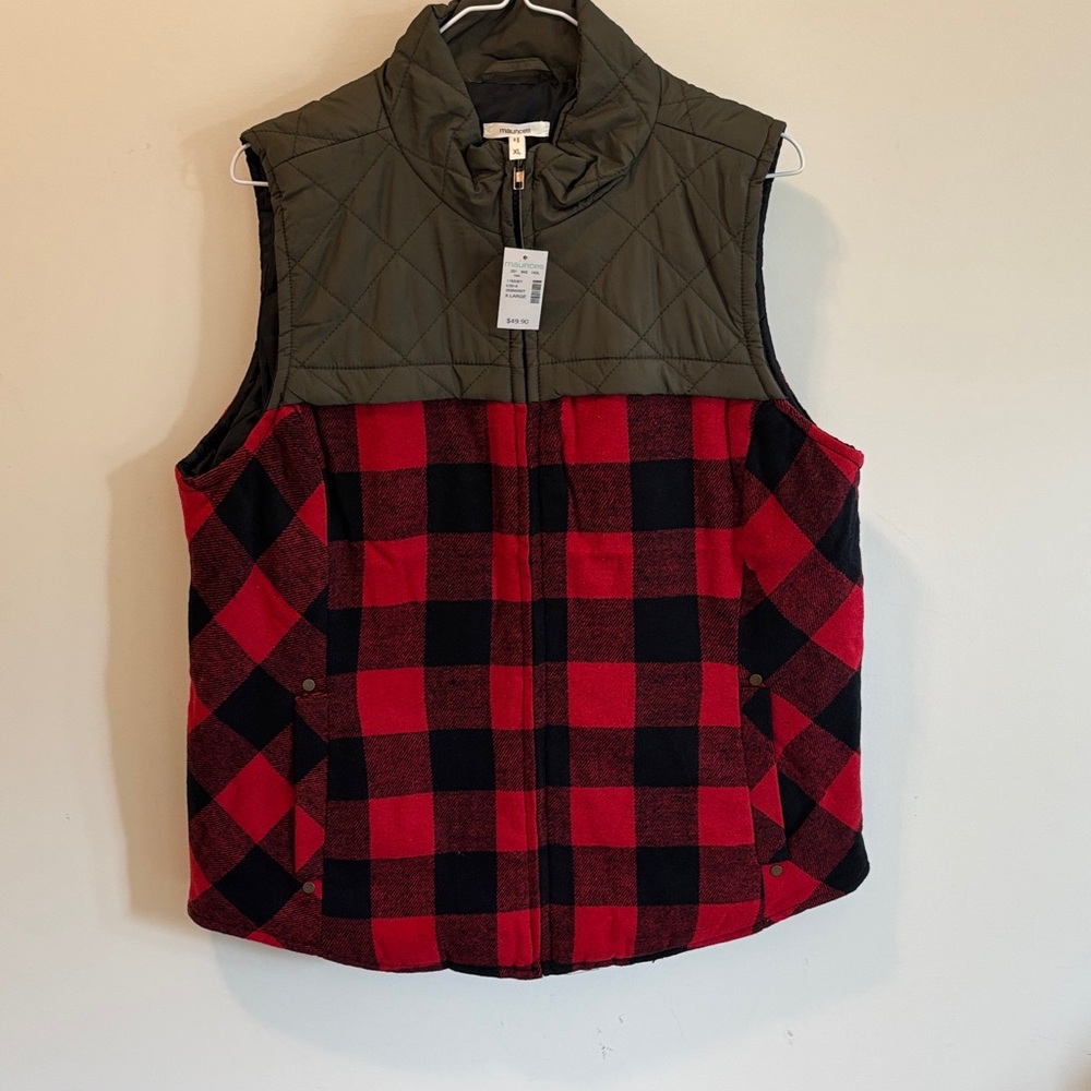 Maurice’s Red and Black Plaid Quilted Vest